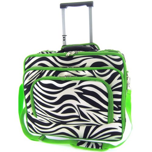 Rolling Zebra Phrasing Laptop Travel Case Briefcase Bag Green Embellish Black White