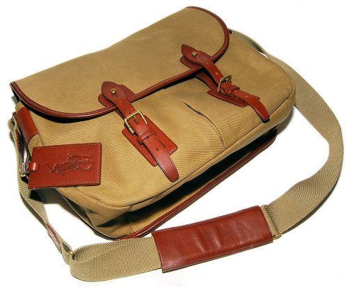 Polo Ralph Lauren Purple Label Mens Messenger Bag Canvas Leather Tan Brown
