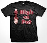 High On Pot Mens T-shirt, Funny Trendy Hot Weed Smoking Mens Shirt, Small, Brown