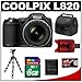 Nikon Coolpix L820 Digital Camera (Black) with 8GB Card + Case + Flex Tripod + Accessory Kit
