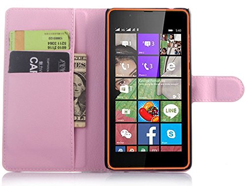 Nokia Lumia 540 Case,[Magnetic Closure] Leather Flip Cover with Folding Stand, ID holder, Credit Card Slots for Nokia Lumia 540 (Wallet Pink)