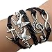 Nobio Double Birds Note Charms PU Leather Wrap Bracelet Pendetn Wrist Band Wristband