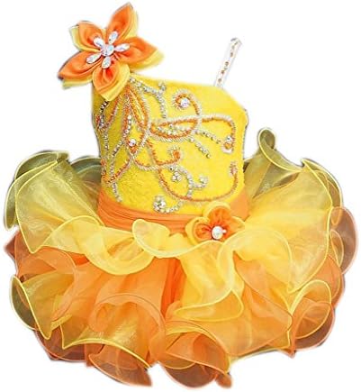 Dexin Baby Girls' Beaded Ruffles Cupcakes Flowers Pageant Dresses 5 US Yellow/Orange