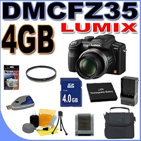 Panasonic Lumix DMC-FZ35 12.1MP Digital Camera w/18x Optical Zoom (Black) BigVALUEInc 4GB Battery UV Accessory Saver Bundle II