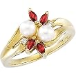 14K Yellow Gold Akoya Cultured Pearl, Ruby and Diamond Ring