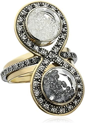 Moritz Glik "Kaleidoscope" 18K Yellow Gold and Oxidized Silver with Black and White Diamonds Ring, Size 7