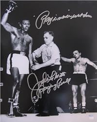 Jake Lamotta Signed 16X20 Photo - Lamotta Vs Robinson 3 "Ray I Never Went Down"