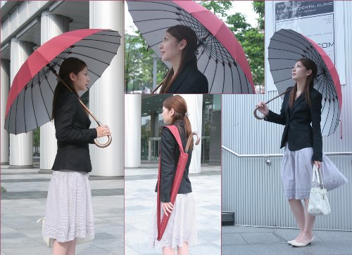 24本骨傘 軽量ウッドシャフト仕様 【艶】(えん) 直径約105cm ワインレッド 22824