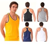 BRITWEAR Mens Coloured 100% Cotton Fitted Ultra Rib Muscle Gym Top Vest Singlets