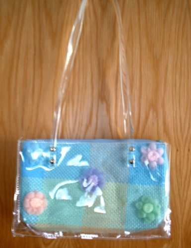 kleine leichte hellblaue Handtasche Kunststoff und Bast