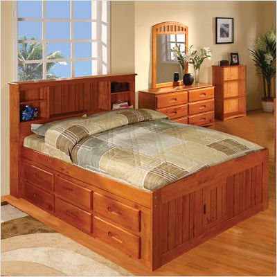 Honey Full Bookcase Captain's Bed Configuration: 3 Drawers + 1 Trundle Unit
