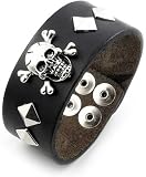 Sterling Silver Men's Black Leather Skull Crossbones Bracelet - So Coo...