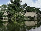 Building on Stilts Reflected in the River Amazon, Peru, South America Premium Photographic Poster Print by Sybil Sassoon, 12x16
