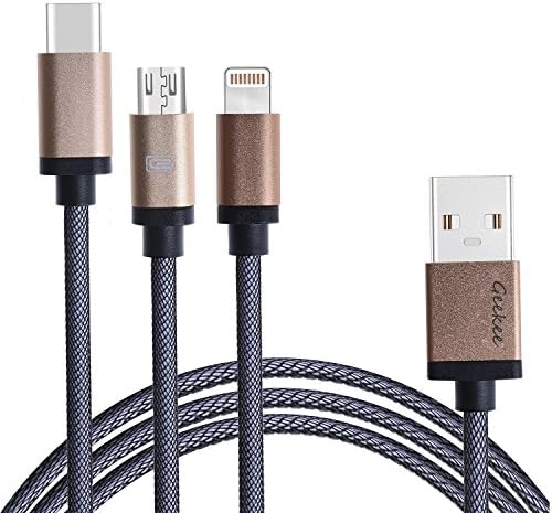 USB Type-C Cable, Geekee 3 in 1 Type-C Cable USB Charging Cable Adapter Connector with Lighting &amp; Micro USB &amp; Type C Cable For Apple iPhone 6 6S 6 plus 6s Plus MacBook, Nexus 5X 6P, Pixel C, (3.3ft)