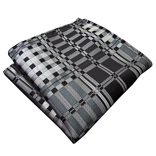 Shlax&Wing Checked Black Grey Handkerchieves Mens Neckties Hanky Pocket Square