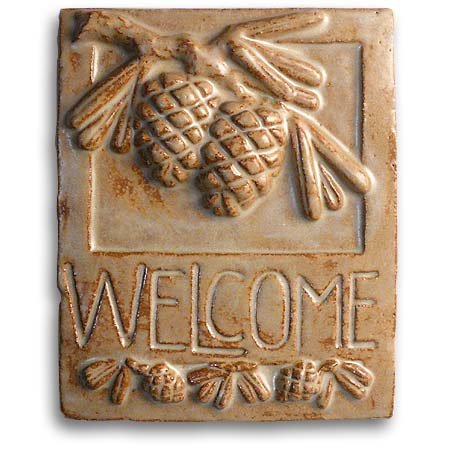 Pine Cone Craftsman-Style Ceramic Clay Welcome Plaque, 9