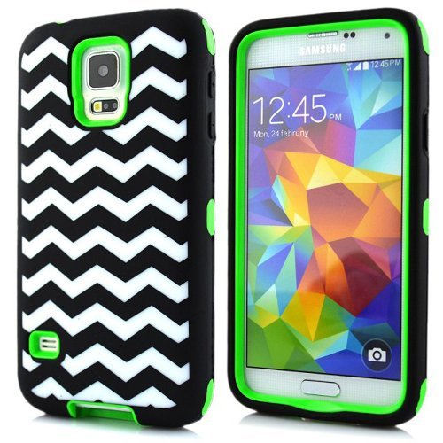 Minnesota Computers S5 Armored Protective Case 3-in-1 Hybrid Cover Works with Galaxy S5 / SV / i9600 2014 (Chevron Green)