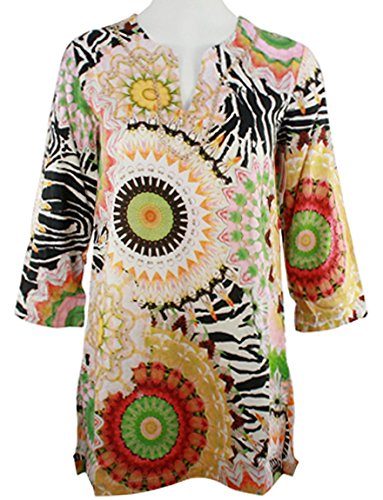 Joyous & Free – Bohemian Fun, 3/4 Sleeve Tunic Split V-Neck Collar & Side Pleats