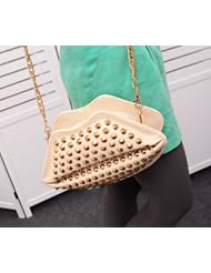 Gongfu Tea Rivet Lip Single Shoulder Lady Purse (Beige)
