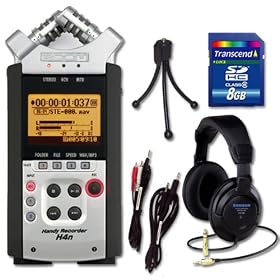 Zoom H4n Portable Digital Recorder with 8GB SD Card, Samson CH700 Headphones, Tripod, and (2) Sonic Sense Stereo Mini Cables