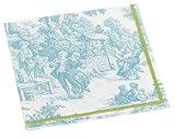 Caspari Festive Toile Set of 40 Paper Cocktail Napkins in a Gift Box, Turquoise