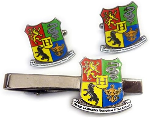Harry Potter Hogwarts Coat of Arms Crest TIE BAR CLIP CUFFLINKS SET