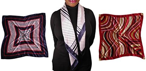 3 Scarves - Silk-like Big Square Fashion Scarf 33" x 33" - Sophisticated Set