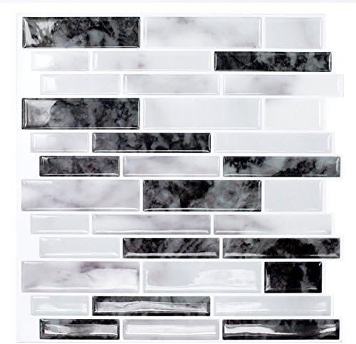Wallmazter Peel and Stick Wall Tile Sticker Kitchen Bathroom Backsplash Grey and White Marble Design 9.84''x9.84'', Set of 2