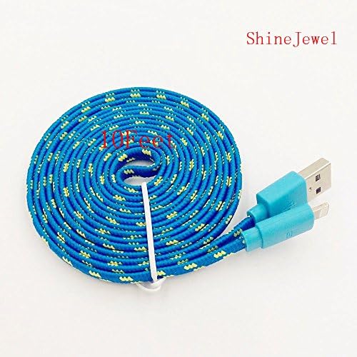 iPhone 6 cable, iPhone 5 Cable, ShineJewel(TM) 1 PCS DIY 3M 10Ft Extra Long New Ruggedized Braided Fabric Noodle Flat Design High Quality For iPhone 6 iPhone 6 Plus iPhone 5 cable - Extra Long iPhone 6 iPhone 5 5S 5C iPad 4 ipad mini iPod Touch Nano 7th Gen - 8 pin to USB Data Sync Transfer cable - iPhone 6 cable, iPhone 5 Cable, 10Ft - 10ft iPhone 6 iPhone 5 Charger-Blue
