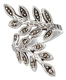 Sterling Silver Marcasite Leaf Bypass Ring.