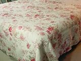 Beautiful French Toile Pink Toile Floral French Boutis Queen Size Comforter Quilt with ruffle edge