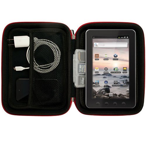 Coby Kryos Tablet Case 7 & 8 - Inch Android 2.3 4 GB Internet Touchscreen Tablet (MID7012-4G , MID8120-4G) Vangoddy Harlin Reinforced Accessories Case with handle & Unique Device Friendly Velcro Usability - RED