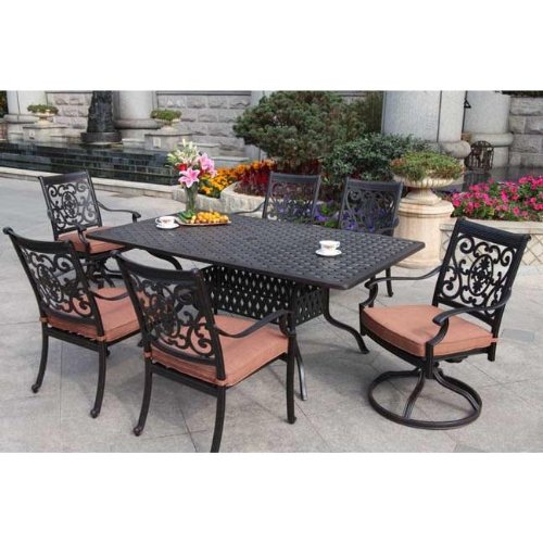 Darlee St. Cruz Cast Aluminum Outdoor Patio Dining Set - 7 Piece Set With Cushions - 42 X 72 Inch Rectangular - Antique Bronze product image