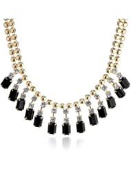Stone Bib on Round Disc Chain Shiny Gold Necklace, 15"