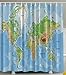 Ambesonne World Map Shower Curtain, Classic Map of The Earth Continents Countries Oceans Mountains Vacation Themed, Cloth Fabric Bathroom Decor Set with Hooks, 69