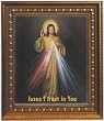 Divine Mercy in Wood Frame with Golden Trim, 11.25" x 13.25" - MADE IN ITALY