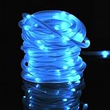「KBook」LED イルミネーション ロープライト チューブライト 防水 ソーラー 光センサー付き ガーデン飾り 庭、クリスマス、パーティー、結婚式適用 屋外電飾 100球 12m (ブルー)
