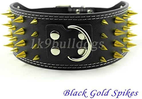 Black Gold Spike 3inch Wide (7 Colors) New Styles Spiked Studded PU Leather Dog Care Collars Pitbull Size : XXL