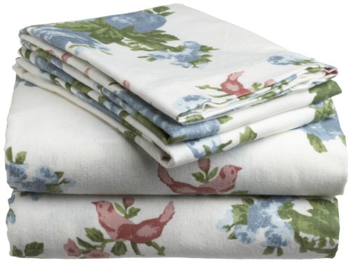 Pike Street 135-Gram Printed Flannel Queen Sheet Set, Songbirds
