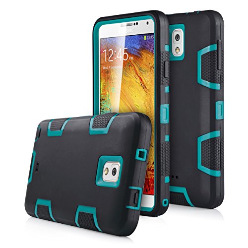 ULAK Shock Absorption Hybrid Rubber Combo Case Cover for Samsung Galaxy Note 3 N9000 3in1 [Rigid Plastic+Soft Silicone] (Aqua Blue/Black)