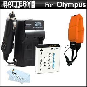 Battery And Charger Kit Bundle For Olympus TOUGH TG-1 iHS, TG-1iHS, TG 1 iHS Waterproof Digital Camera Includes Extended Replacement (1500Mah) LI-90B Battery + Ac/Dc Rapid Travel Charger + Floating Strap + MicroFiber Cloth