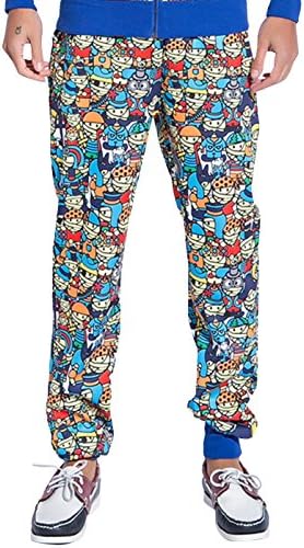 OUSHU Men's Spring Casual Loose Cartoon Prints Sport Harem Sweatpants 3XL Blue