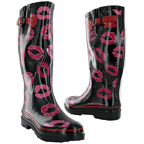 P08 Neu Schwarze Kuss Damen Gummistiefel Gr. 36-41