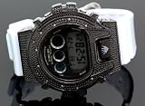 Ice Plus Mens Diamond Shock Style Watch Black Case White Band