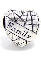 Antiqued Silver Family on Heart Bead Charm