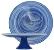 Colorful Art Glass Cobalt Blue Serving Stand 13"D, 4"H