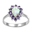 Sterling Silver Lab Opal Ring - 3mm Band Width - 13mm Face Height - Sizes: 5-9 - Amethyst CZ