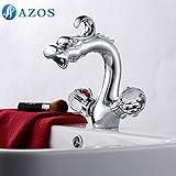 AZOS 洗面器の蛇口 黄銅製 銀色 単穴 台付 冷熱混合水栓 MPDKZ002C