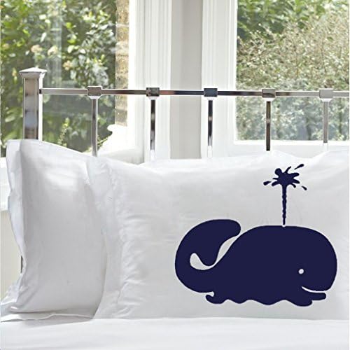 Navy Blue Spouting Whale Nautical Pillowcase (1 Case)