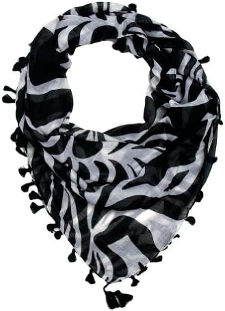 Anna Tasseled Zebra Scarf - White/Black